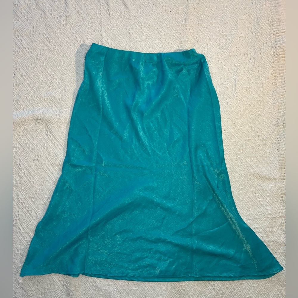 NWT Band of the Free Nida Satin Elastic Waist Midi Skirt turquoise mermaid sz S - Picture 5 of 7